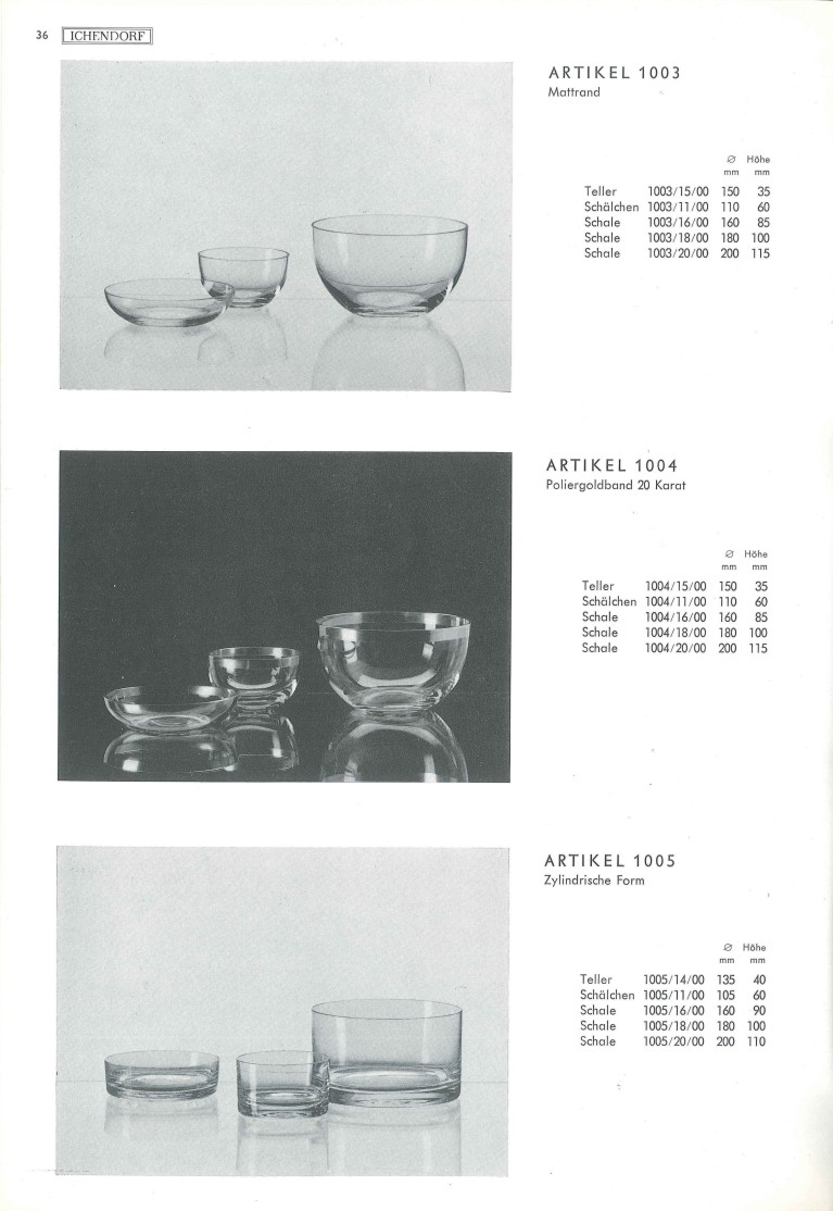 Katalog 1973, Seite 36, Artikel 1003, 1004, 1005 (Schalen)